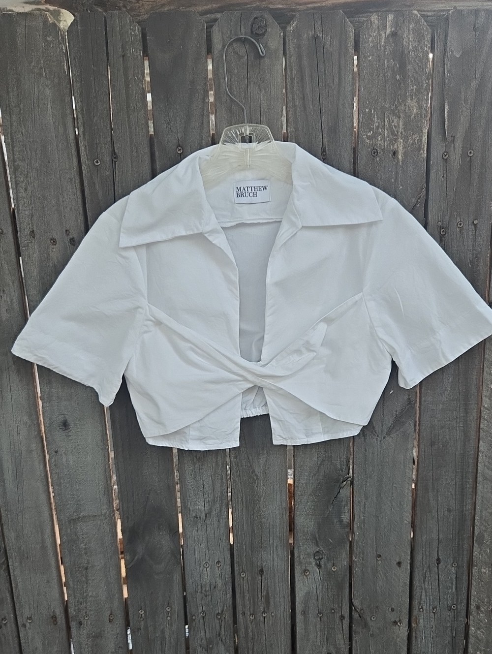 White Twist-Front Cropped Shirt